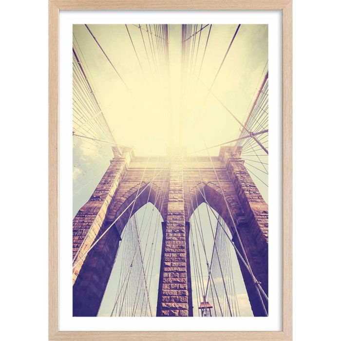 Affiche photo sunshine sur brooklyn Affiche + cadre en bois - Chêne