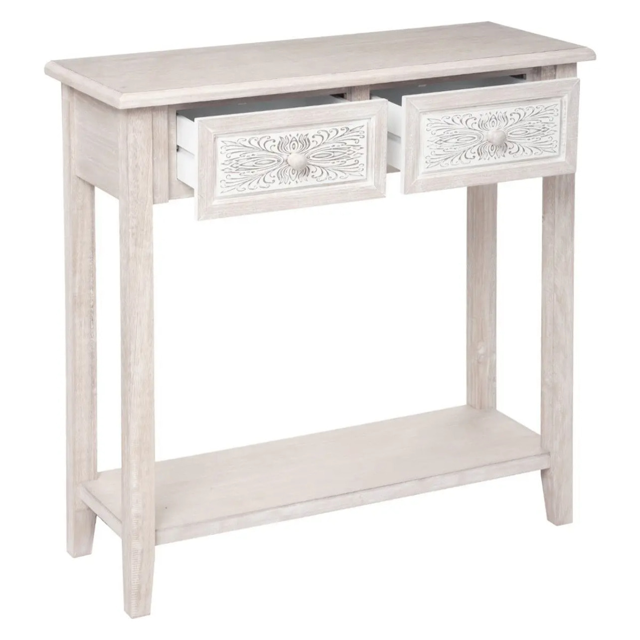 Console "Hina" avec étagère bois blanchi L80cm