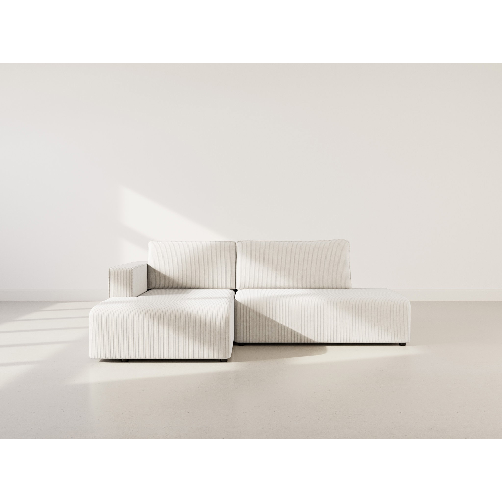 Topaze - canapé d'angle gauche 4 places convertible avec coffre en velours côtelé - Beige