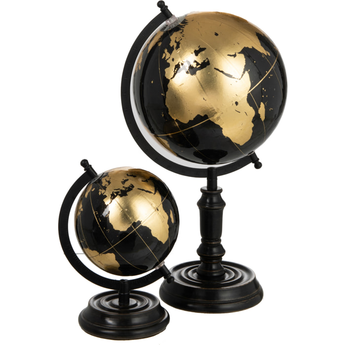 J-Line globe Sur Pied - bois - noir/or - medium