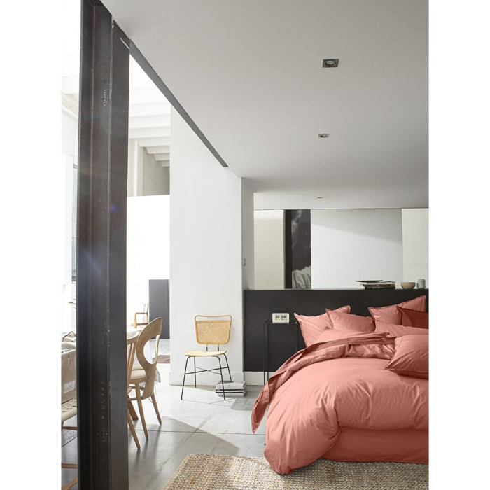 Housse de couette 100% percale de coton lavé rose profond