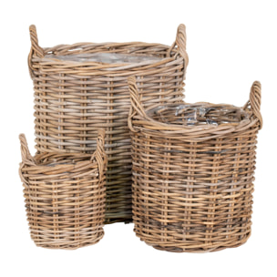 Set di 3 cesti Sema in rattan kubu naturale con manici - misure assortite