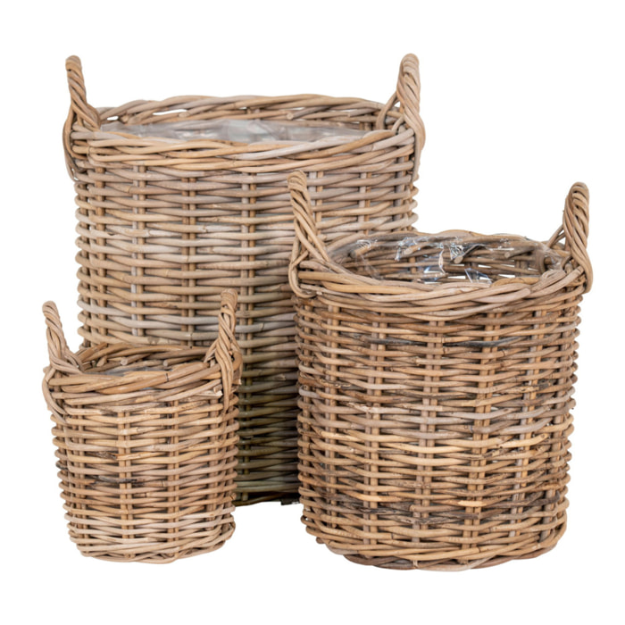 Set di 3 cesti Sema in rattan kubu naturale con manici - misure assortite