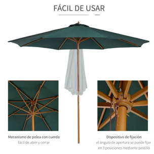 Sombrilla para Playa de Poliéster Madera 2,45x3m Verde