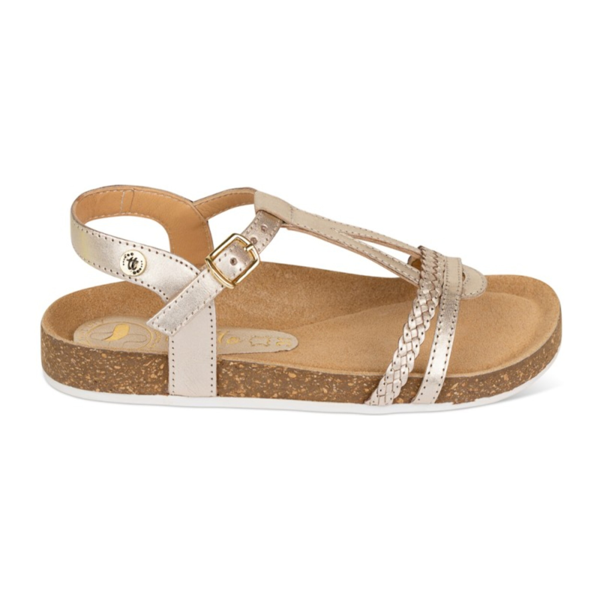 Sandalia Bios Piel Natural. hebilla/Trenza