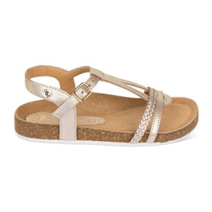 Sandalia Bios Piel Natural. hebilla/Trenza