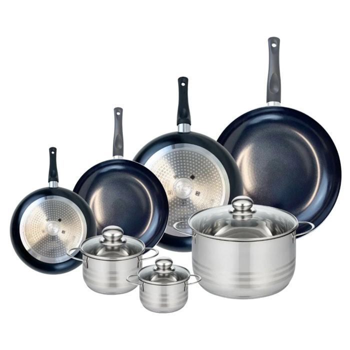 Ensemble de 4 Poêles de cuisson 20, 24, 28 et 32 cm et 3 faitouts 12, 14 et 24 cm Elo Prima Brillant