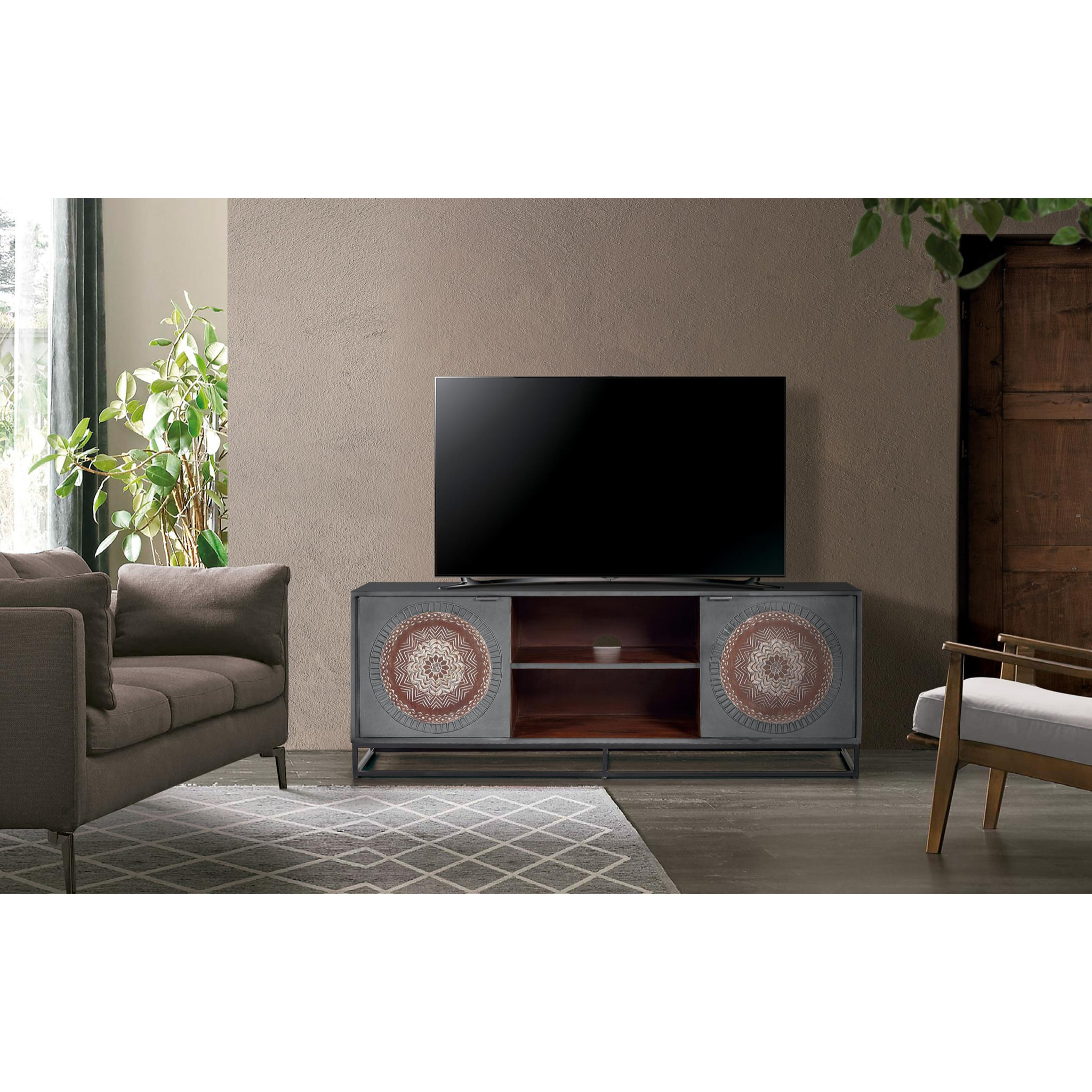 Mueble TV de Madera de Mango 150 Cm Estilo Étnico Contemporáneo Industrial