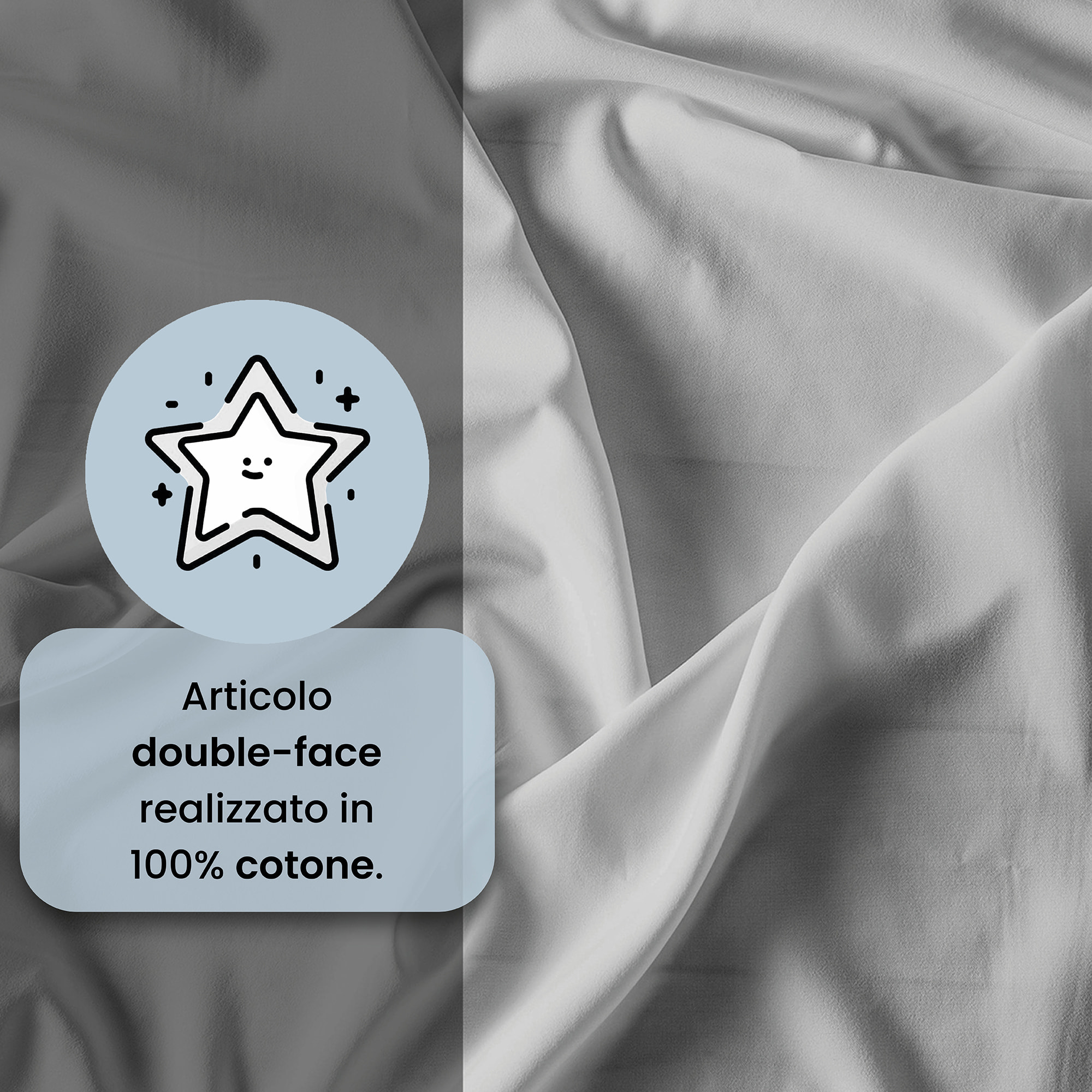 COMPLETO LETTO NATURAL COLOR, 100% Cotone, Made in Italy - FUMO/GRIGIO CHIARO