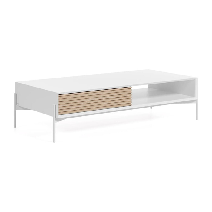 Kave Home - Tavolino Marielle in legno di frassino laccato di bianco 124 x 70 cm