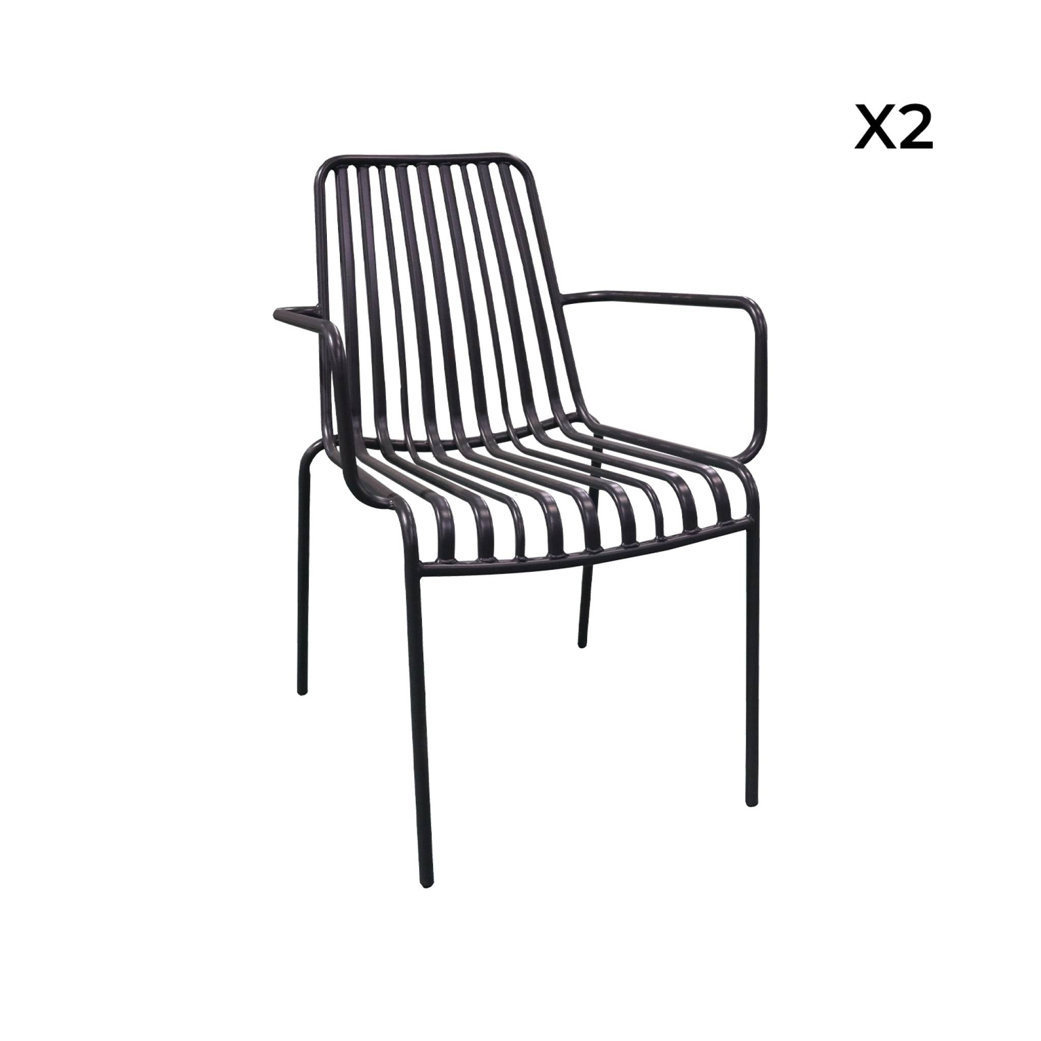 Lot de 2 fauteuils de jardin FLORIDA anthracite empilable en acier. L 59 x P 53.5 x H 78 cm