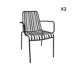 Lot de 2 fauteuils de jardin FLORIDA anthracite empilable en acier. L 59 x P 53.5 x H 78 cm