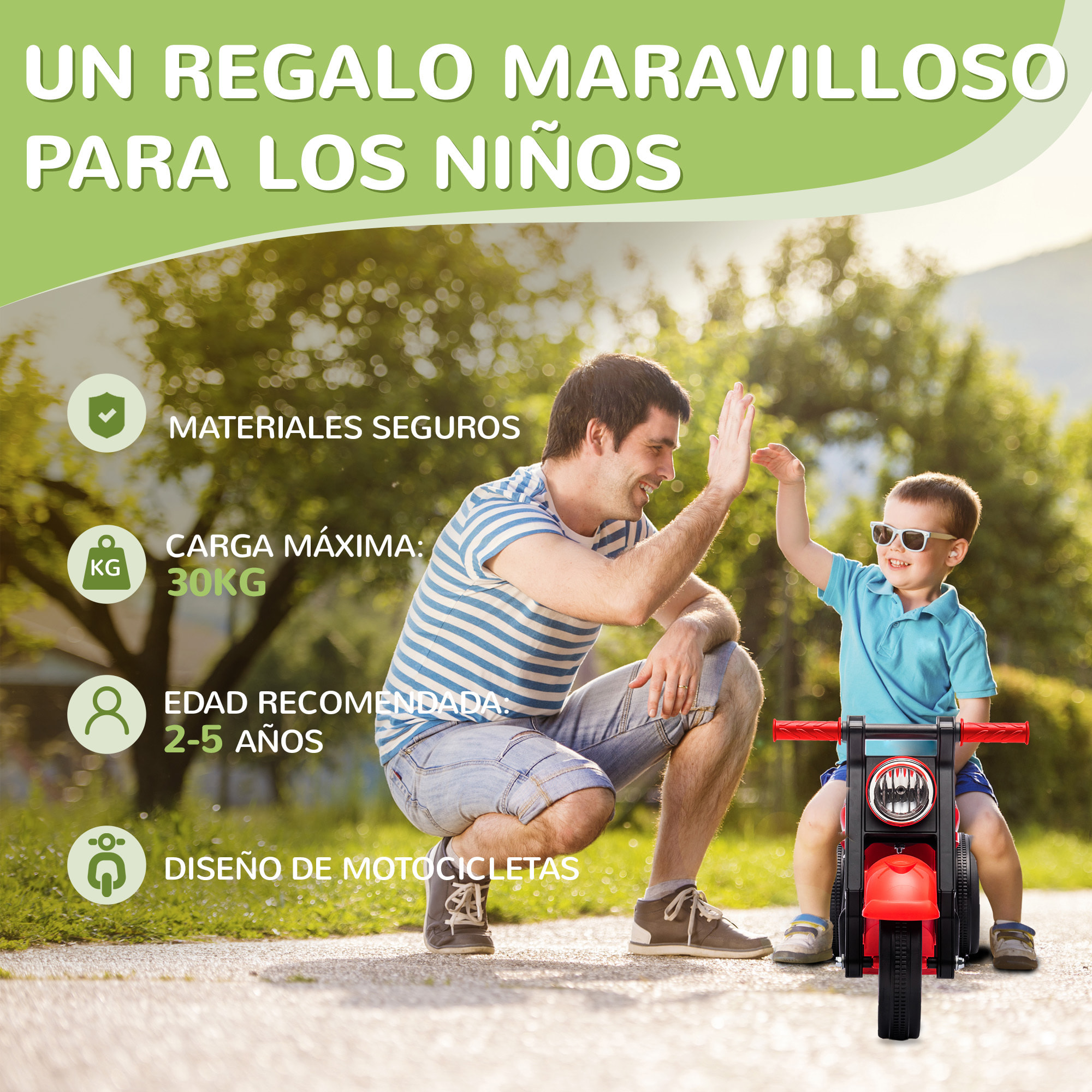 Moto Correpasillos para Niños de 2-5 Años Correpasillos con Música Burbujas Carga 30 kg 80x35,5x42 cm Rojo