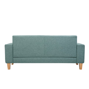 Canapé scandinave 3 places en tissu vert de gris et bois clair FJORD