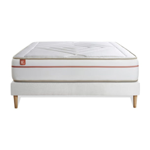 Ensemble Matelas Le Paisible - 24cm - Mémoire de forme - Matériaux éco-responsable - Sommier kit Blanc