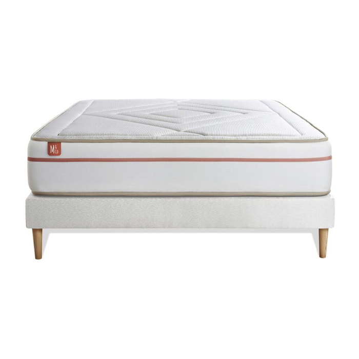 Ensemble Matelas Le Paisible - 24cm - Mémoire de forme - Matériaux éco-responsable - Sommier kit Blanc