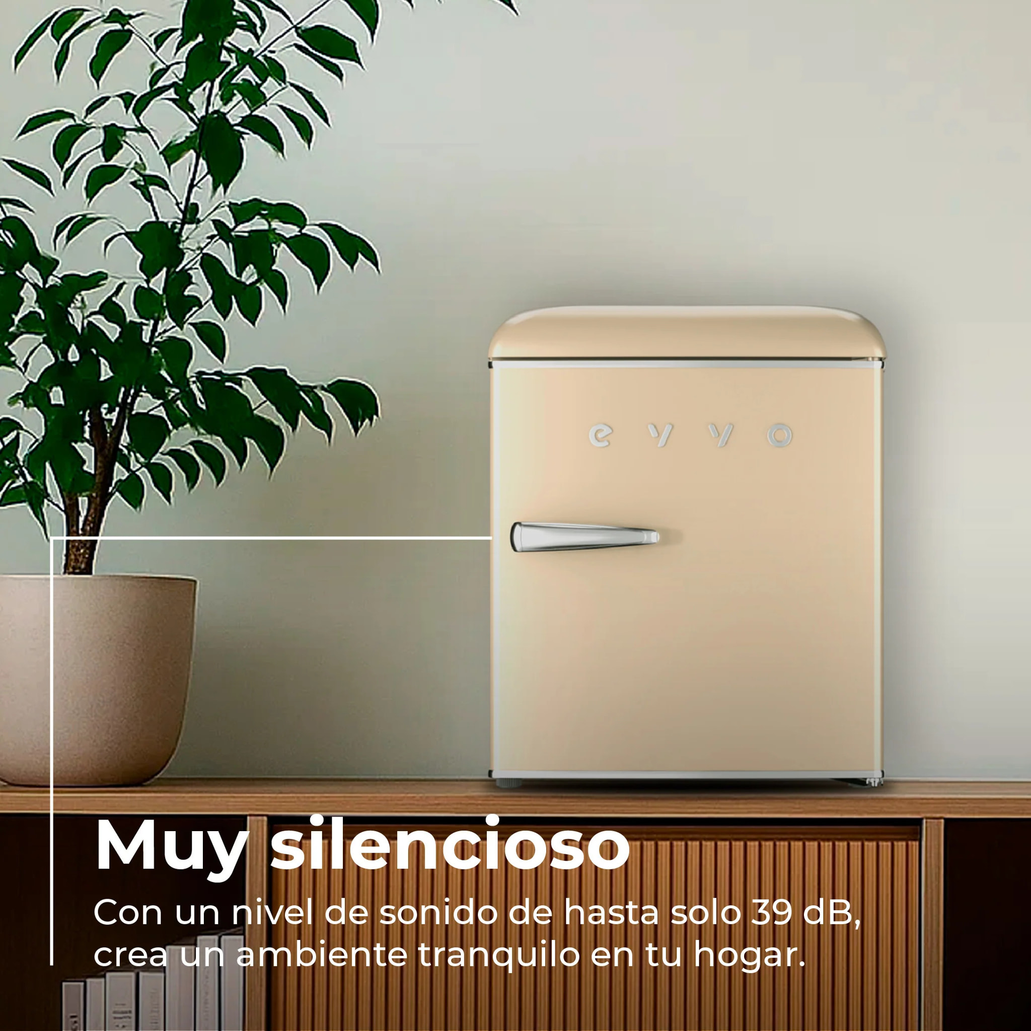 EVVO Frigorífico Mini F20 Retro Beige, 45 l, diseño vintage, bajo consumo, silencioso
