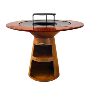 Barbacoa redonda con plancha de acero y grill y tablero de madera EFP59CO WOOD PURLINE  W