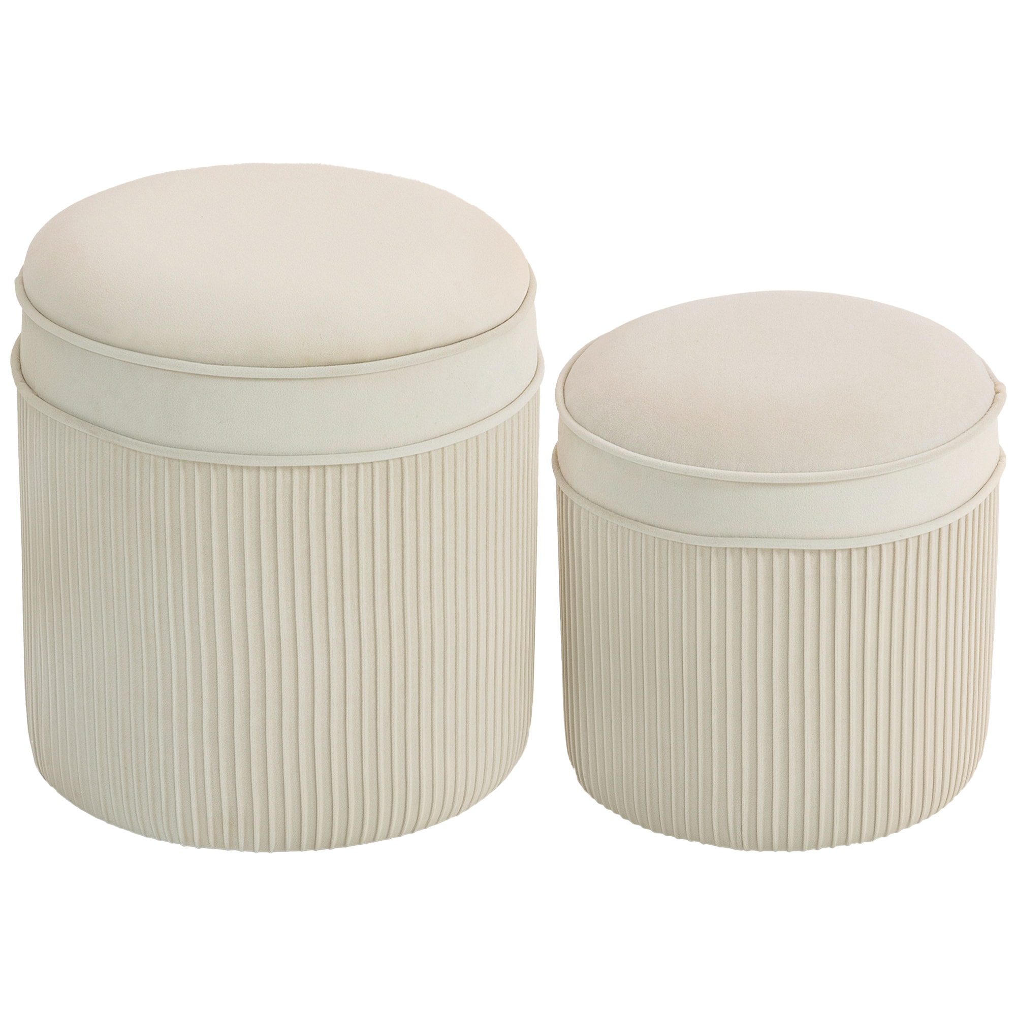 Lot de 2 poufs coffres 2 en 1 velours côtelé crème