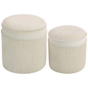 Lot de 2 poufs coffres 2 en 1 velours côtelé crème