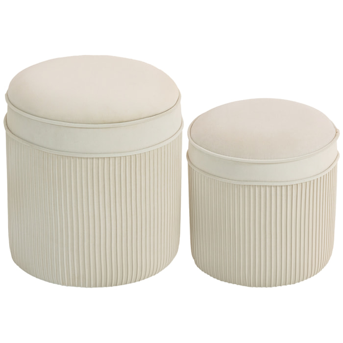 Lot de 2 poufs coffres 2 en 1 velours côtelé crème