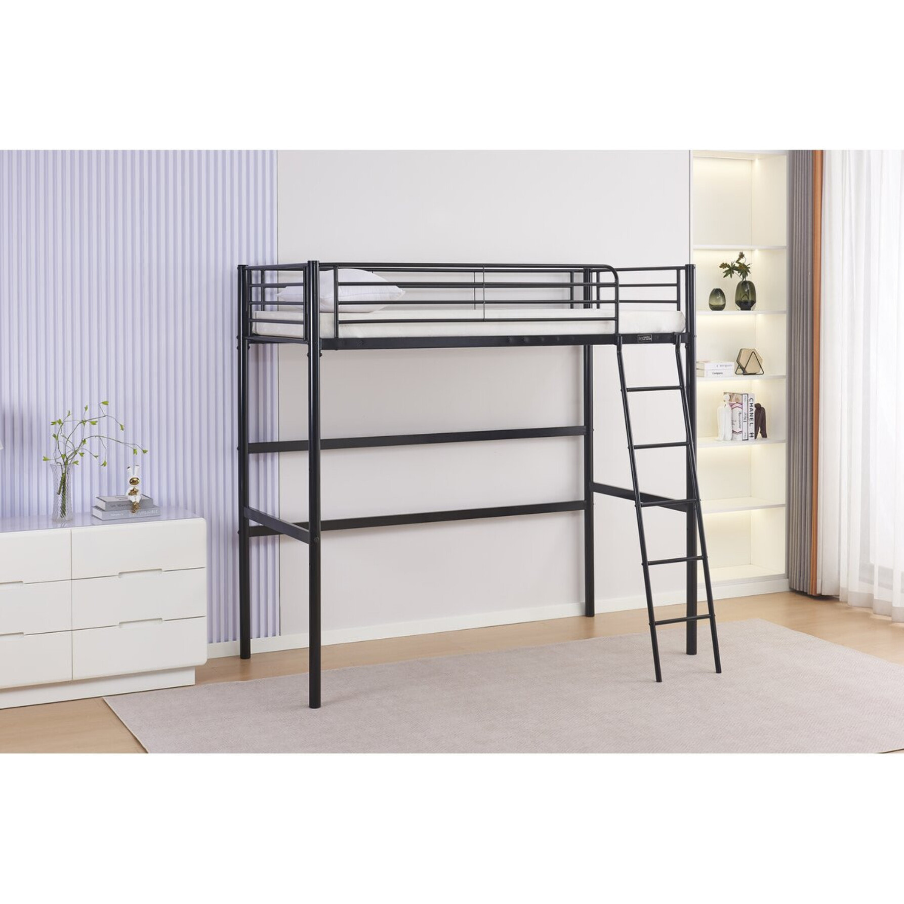 Lit mezzanine en métal "Alora" - 90 x 190 cm - Noir