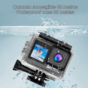 Camera Sportiva M82 TR 6k 30fps con 47,75 mpx, doppio schermo da 2" e 1.3" con una moltitudine di accessori sportivi e WIFI.