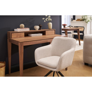 Chaise pivotante 360° en tissu effet velours texturé beige et métal noir AMIKA