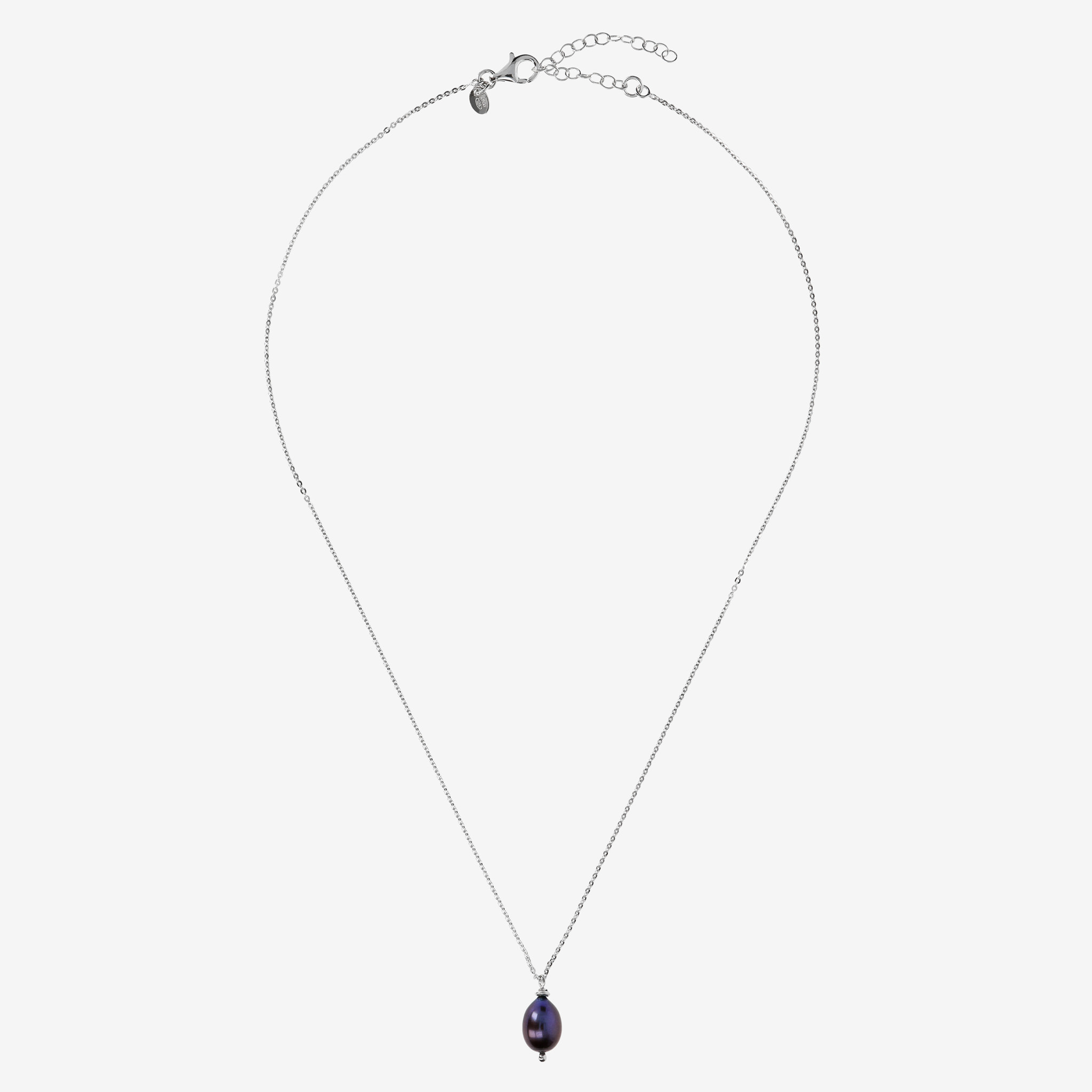 PERLAVIVA - Collana Catena Rolo in Argento 925 con Pendente in Perla d'Acqua Dolce Verde Petrolio Ø 8/9 mm