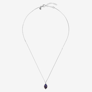 PERLAVIVA - Collana Catena Rolo in Argento 925 con Pendente in Perla d'Acqua Dolce Verde Petrolio Ø 8/9 mm