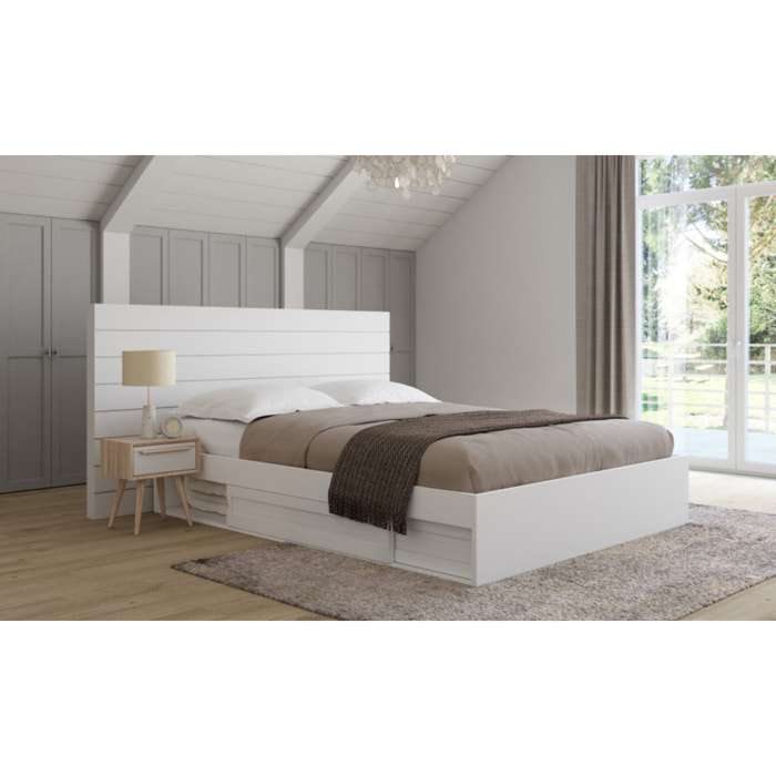 Cadre de lit Orem 160x200cm blanc tiroir coulissant