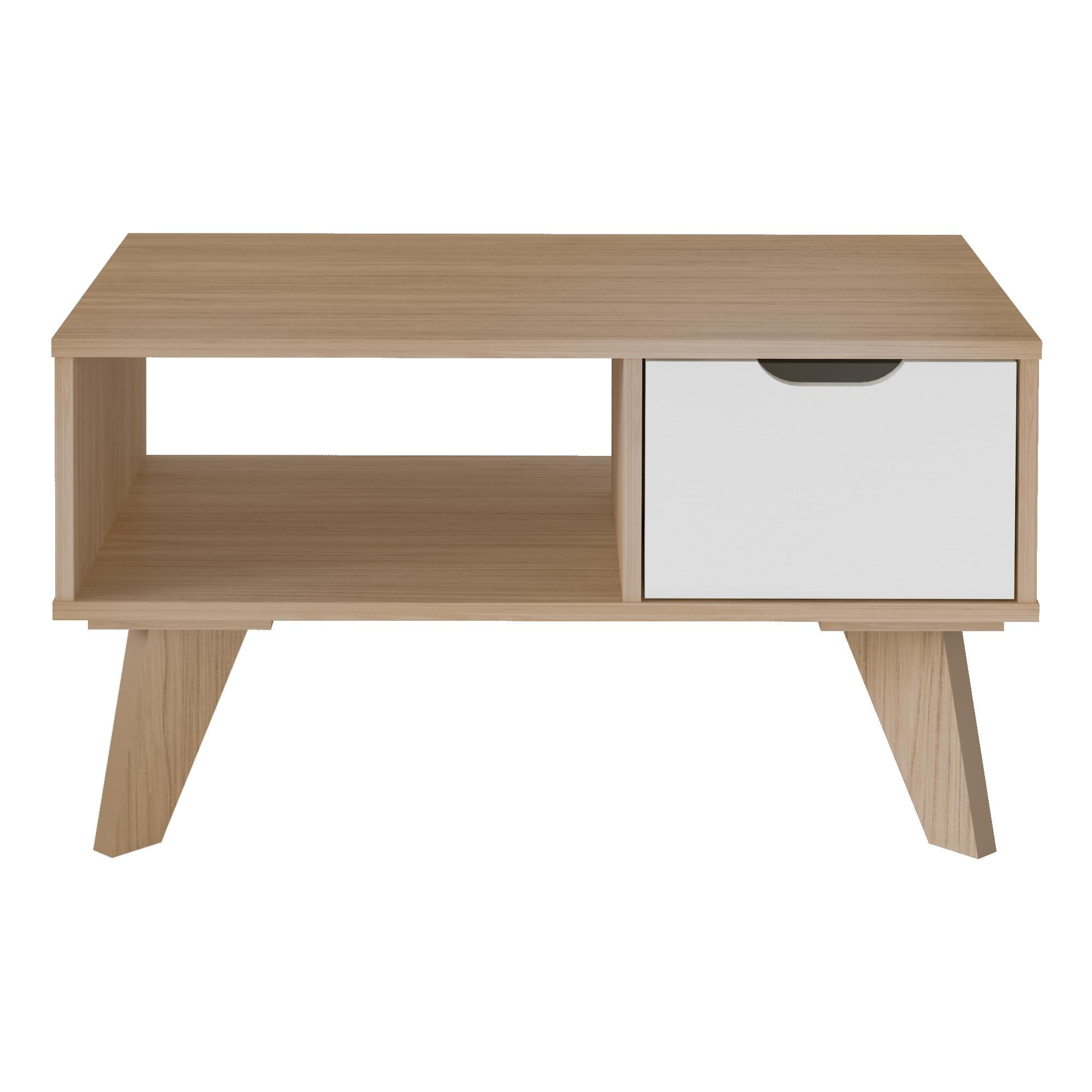 Mesa de centro VIPPER - 1 cajón y 1 hueco - nogal y blanco - 80x50x44cm