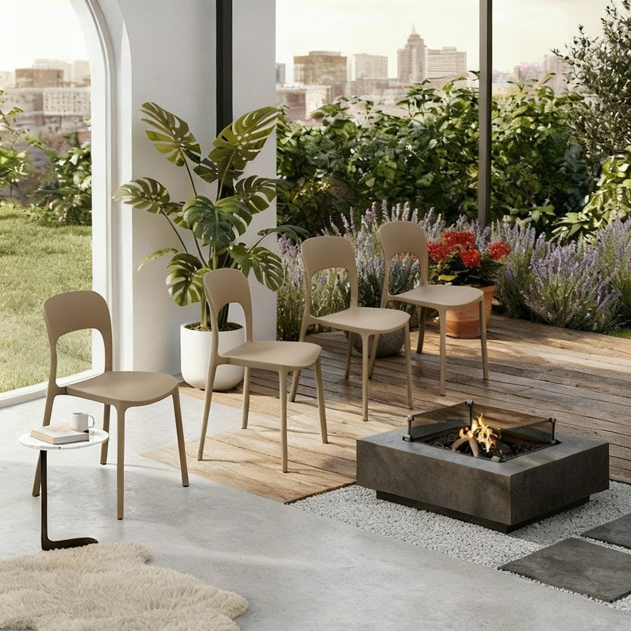 Set 4 Sedie Da Giardino In Polipropilene Impilabili Leggere E Resistenti Ideali Per Esterni Terrazze Giardini Bar Dehors Ristoranti Tortora