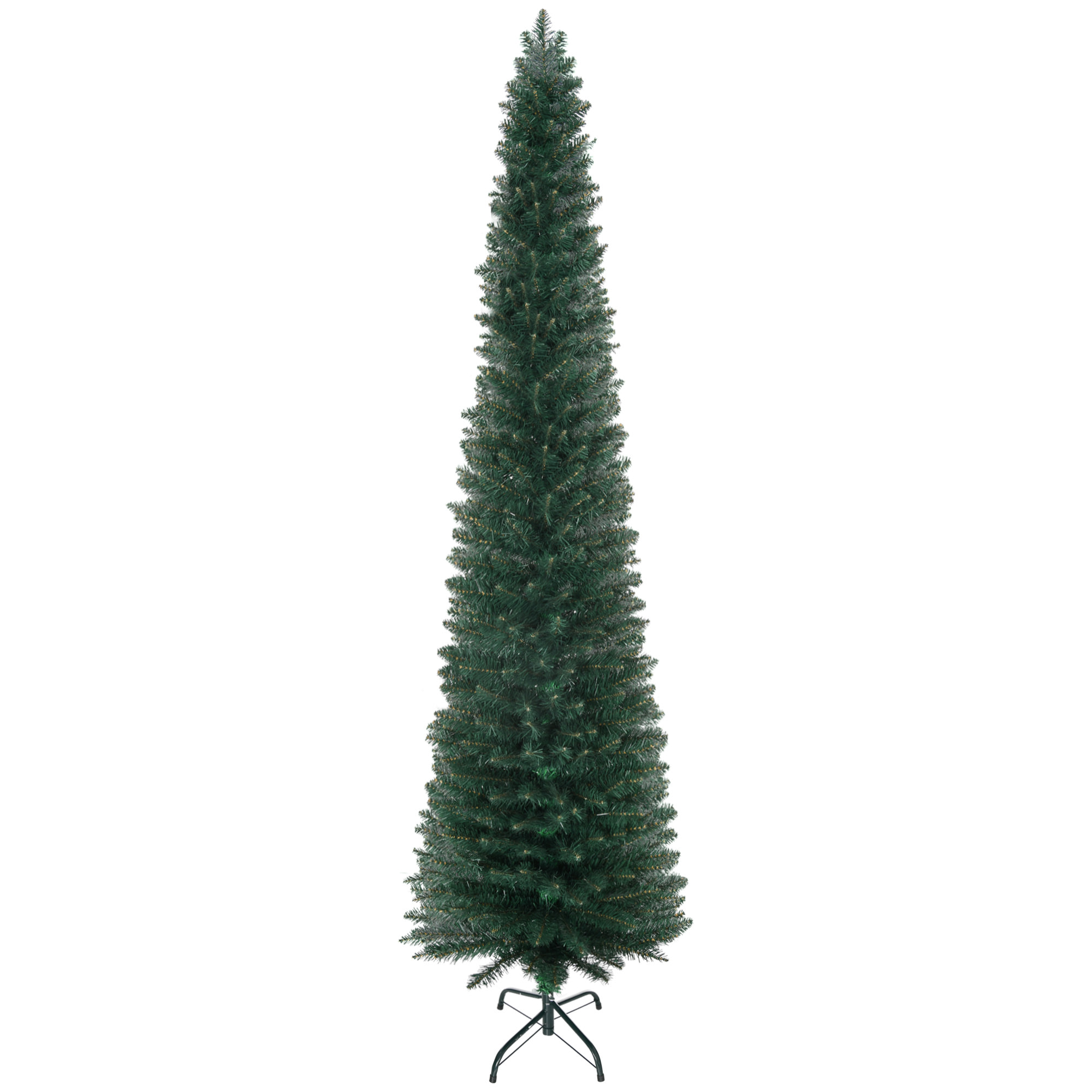 Árbol de Navidad Estrecho 210 cm, Árbol de Navidad Artificial con 510 Ramas, Base Plegable y Soporte Metálico, Fácil Montaje, para Salón, Interior, Verde