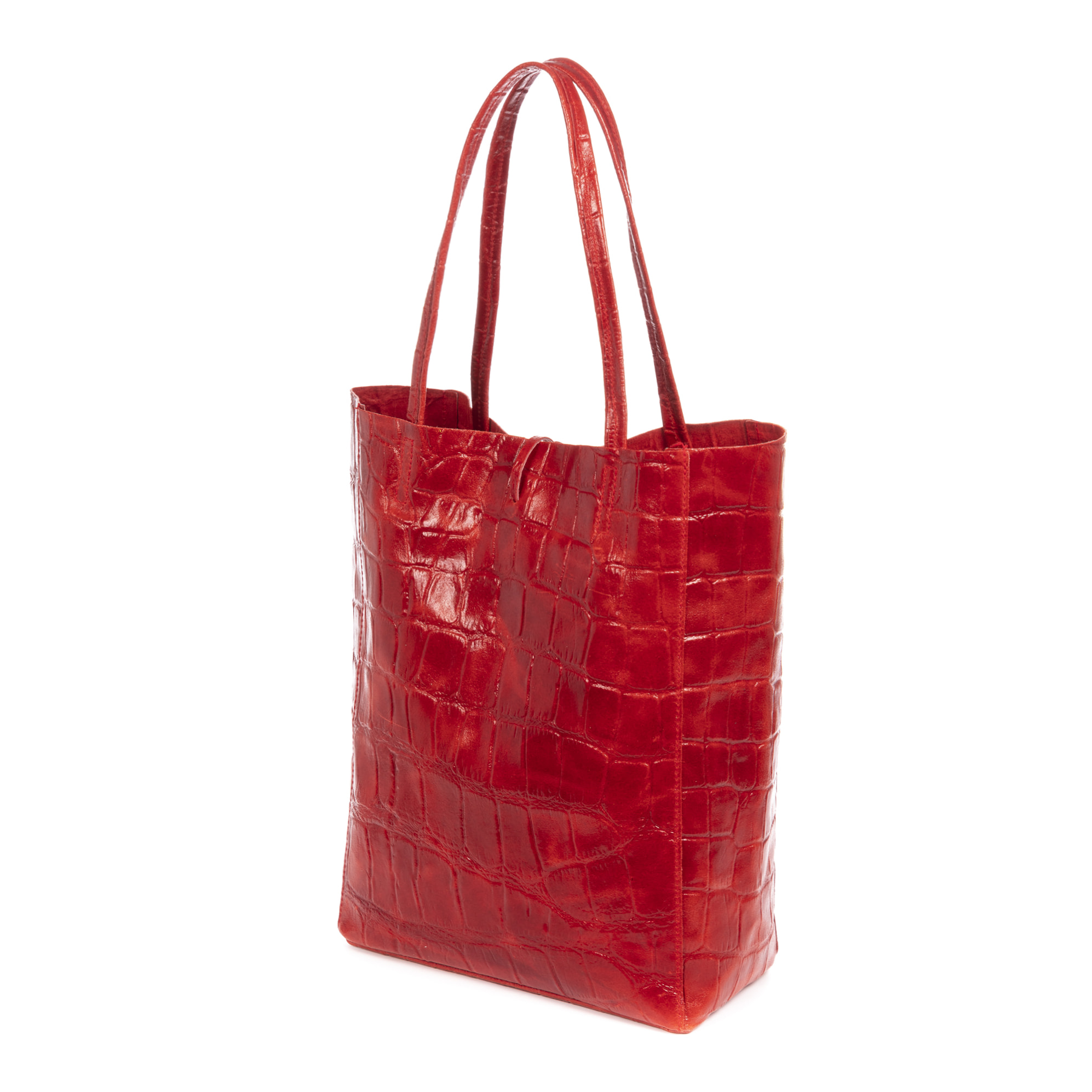Sefora Borsa Shopper Donna.Pelle autentica Camoscio Inciso Coccodrillo Grande