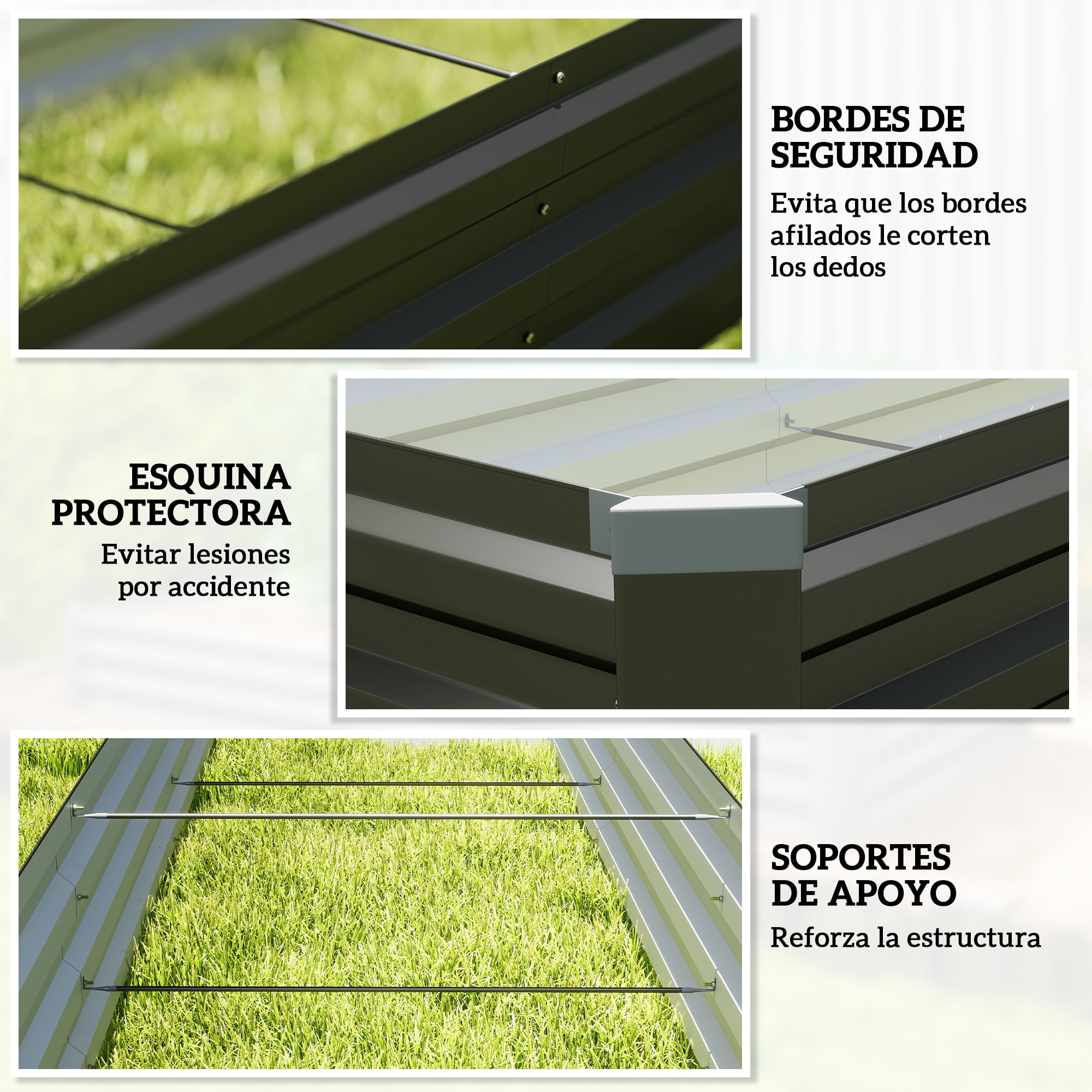 Jardinera Exterior Grande Rectangular de Acero Galvanizado, Huerto Urbano para Cultivar Plantas Hierba, Macetero Grande Exterior con Base Abierta Resistente a la Intemperie 240x60x30 cm Gris