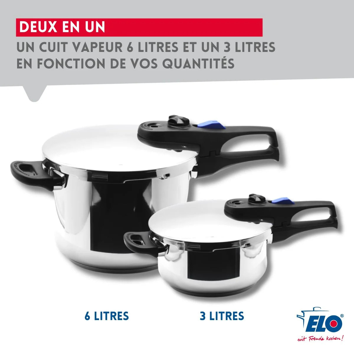 Autocuiseur vapeur en acier inoxydable 18/10 22 cm 3 à 6 litres Elo Praktika Plus XL