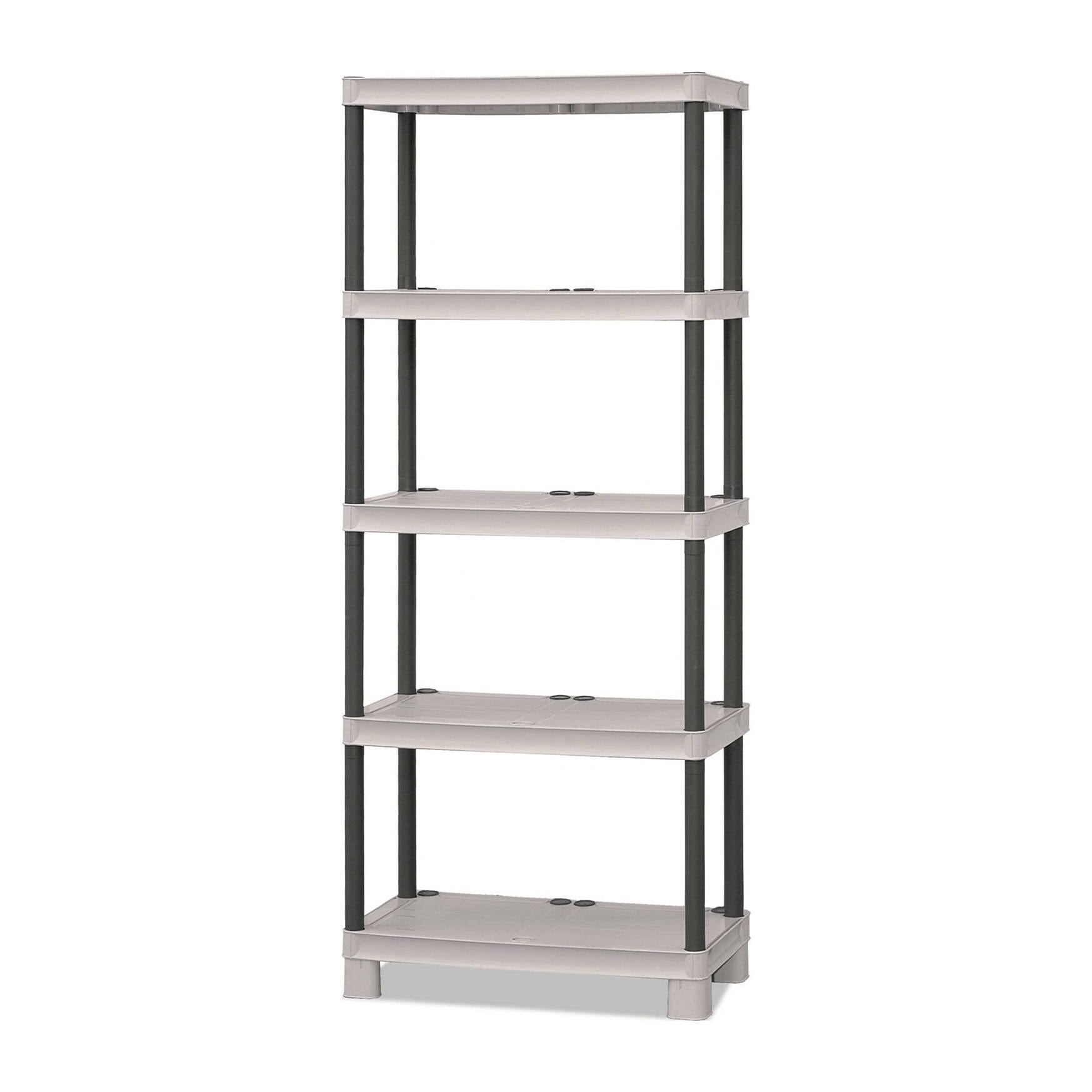 Scaffale aperto a 4 ripiani in polipropilene, Scaffalatura multiuso per interno o esterno, 100% Made in Italy, cm 70x35h172, colore Grigio chiaro