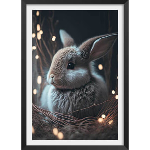 Affiche enfant lapin dans le nid  Affiche + cadre en bois - Noir