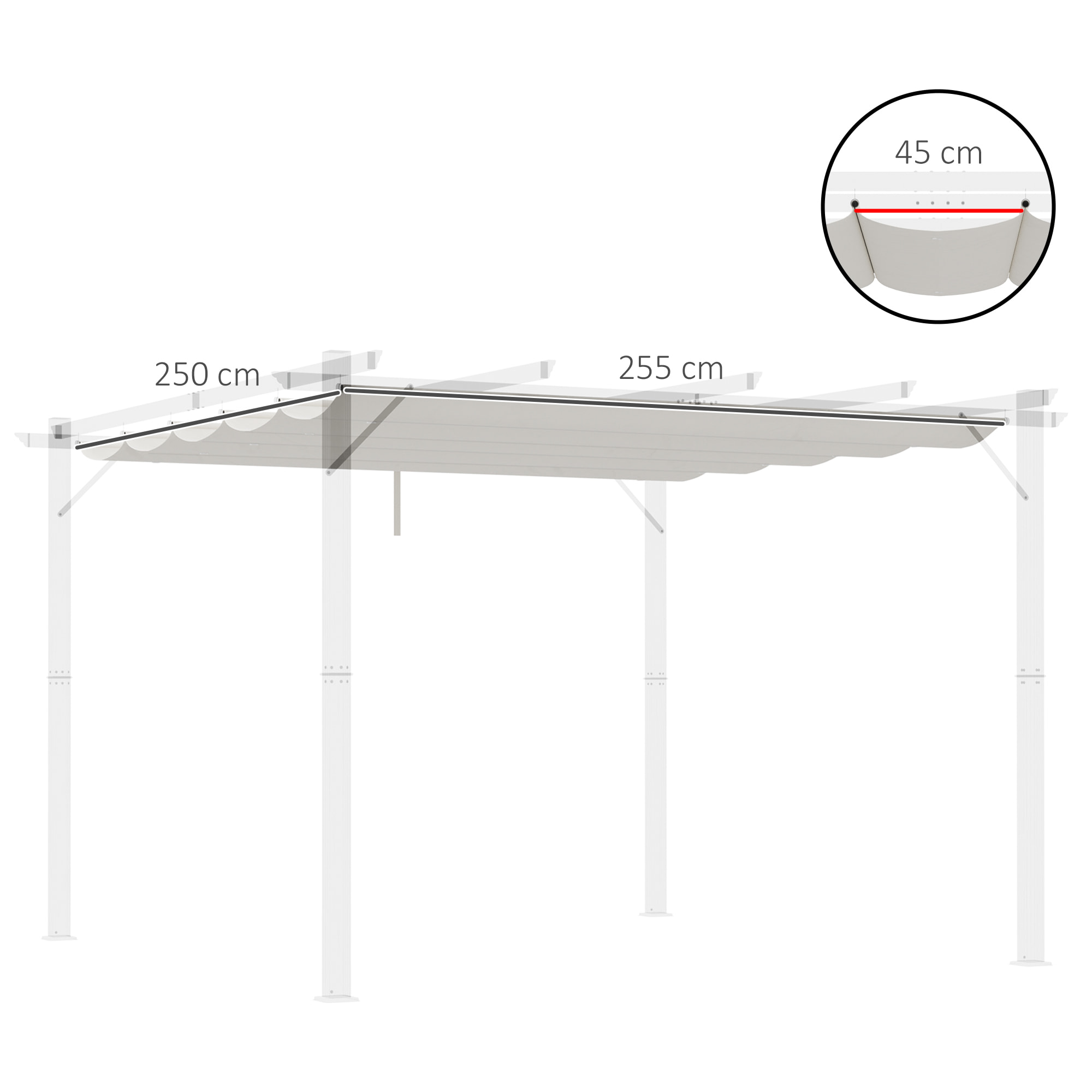 Cubierta de Pérgola Retráctil 2,5x2,55 m Toldo con 10 Orificios de Drenaje Crema