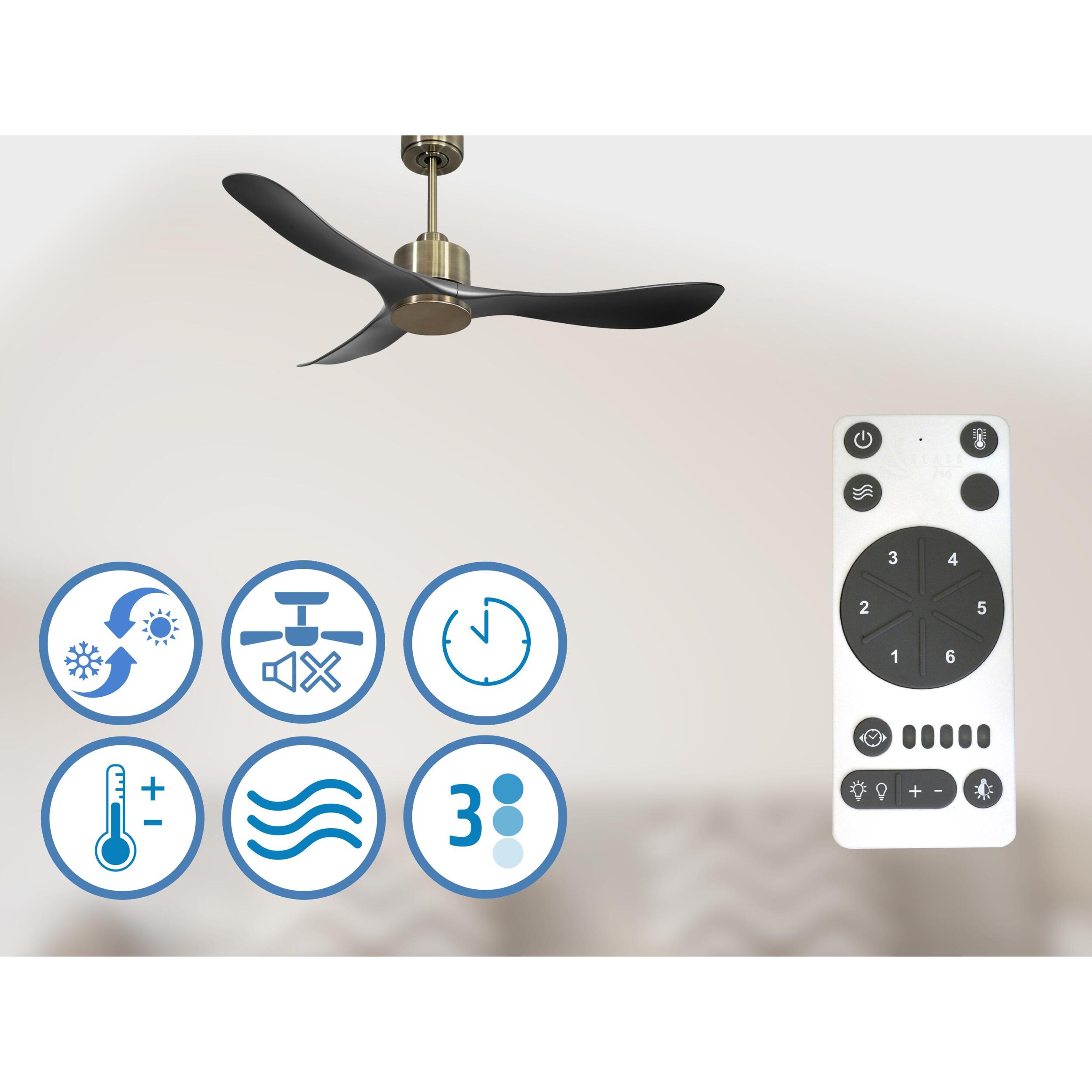 Ventilateur de plafond Réversible  Thermostat Wifi Moteur à courant continu Toits en pente Télécommande Hypersilence Mémoire