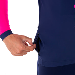 Camiseta ciclista hombre manga larga color azul/rosa