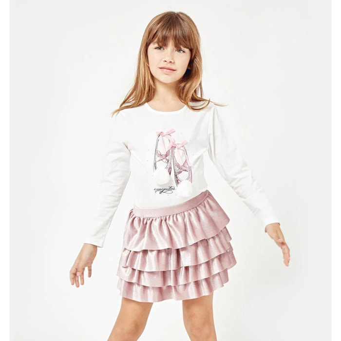 Maglietta bianca con ballerine luminose per bambine
