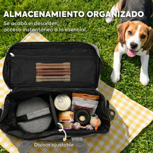 Bolso de Viaje para Perros, Bolsa de Premios con 2 Contenedores de Pienso y Cuenco Plegable de Silicona, Bolsillos, Divisor Ajustable, para Gatos y Cachorros, Portátil y Duradero, Gris Claro