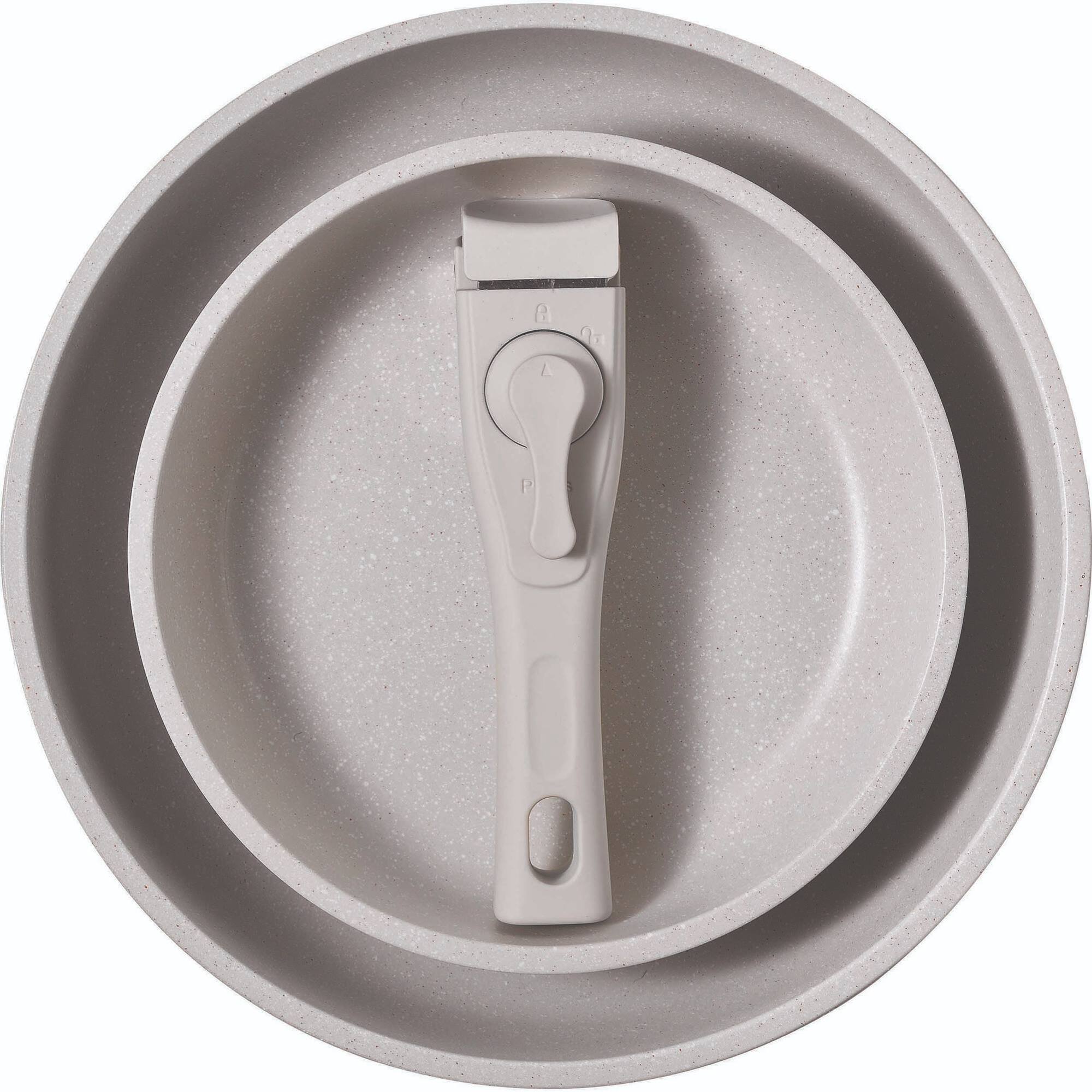 batería de cocina 10 pzs beige/mango extraíble,3 sartenes,2 cazos,tapas y utensilios/aluminio fundido revestimiento antiadherente