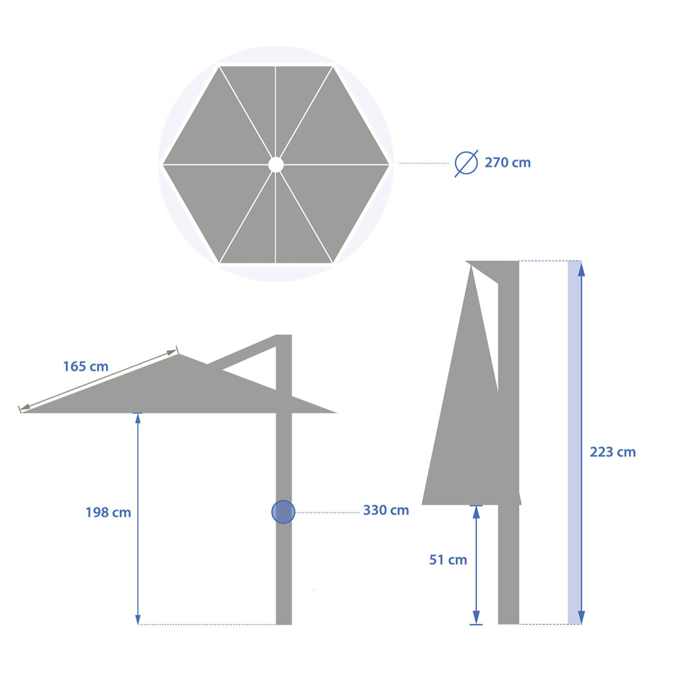 Parasol déporté rond "Naulia" blé 3,3m en acier polyester et nylon