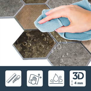 Crédence adhésive murale 3D  - Effet carrelage hexagonal 4 pièces - Gris