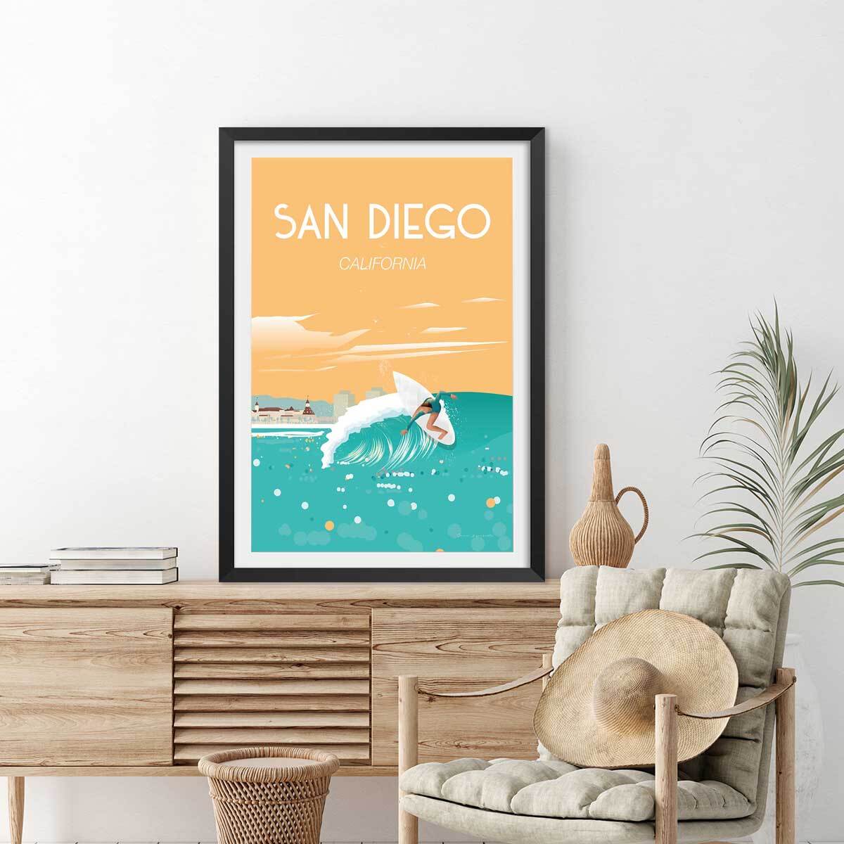 Affiche ville voyage San Diego California Affiche seule