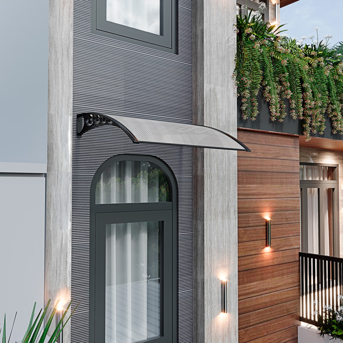 Pensilina Per Copertura In Policarbonato Alveolare Tettoia Modulabile Per Esterno Porte Balcone Finestre Elegante Resistente Trasparente 60 x 100 cm