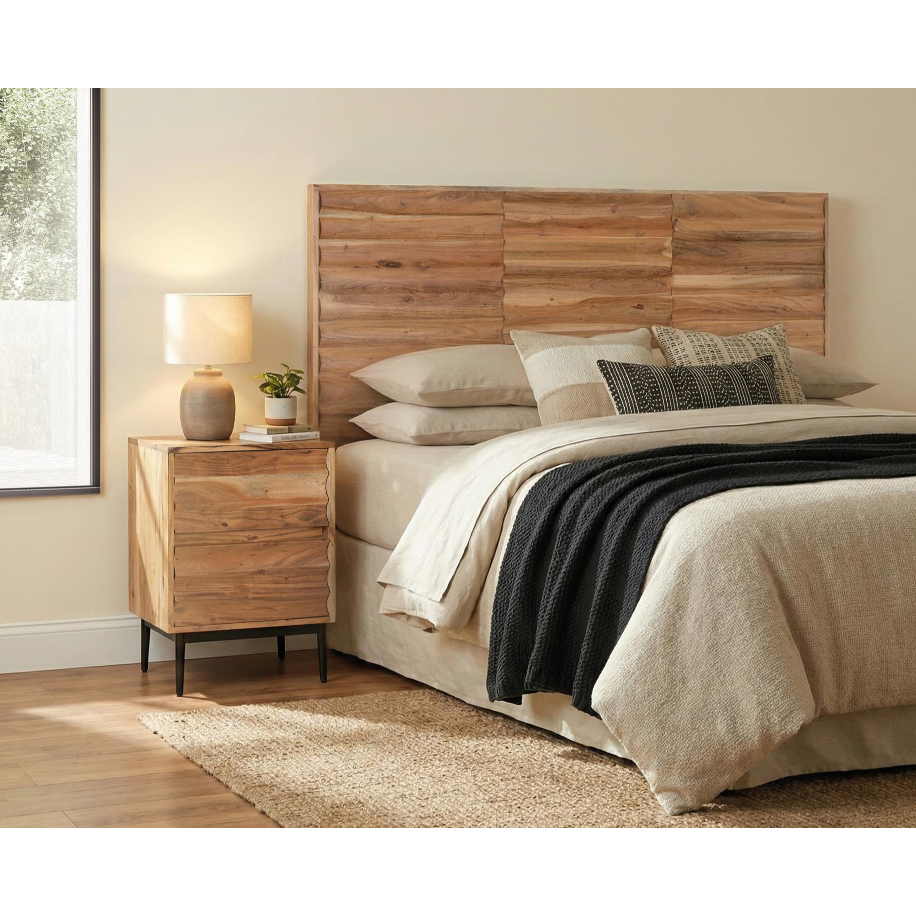 Mesitas de Noche de Madera de Acacia 45 Cm Estilo Rústico Moderno